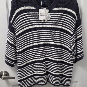 NWT Barefoot Dreams Boucle Striped Pullover Sweater Size XL Indigo Pearl $148